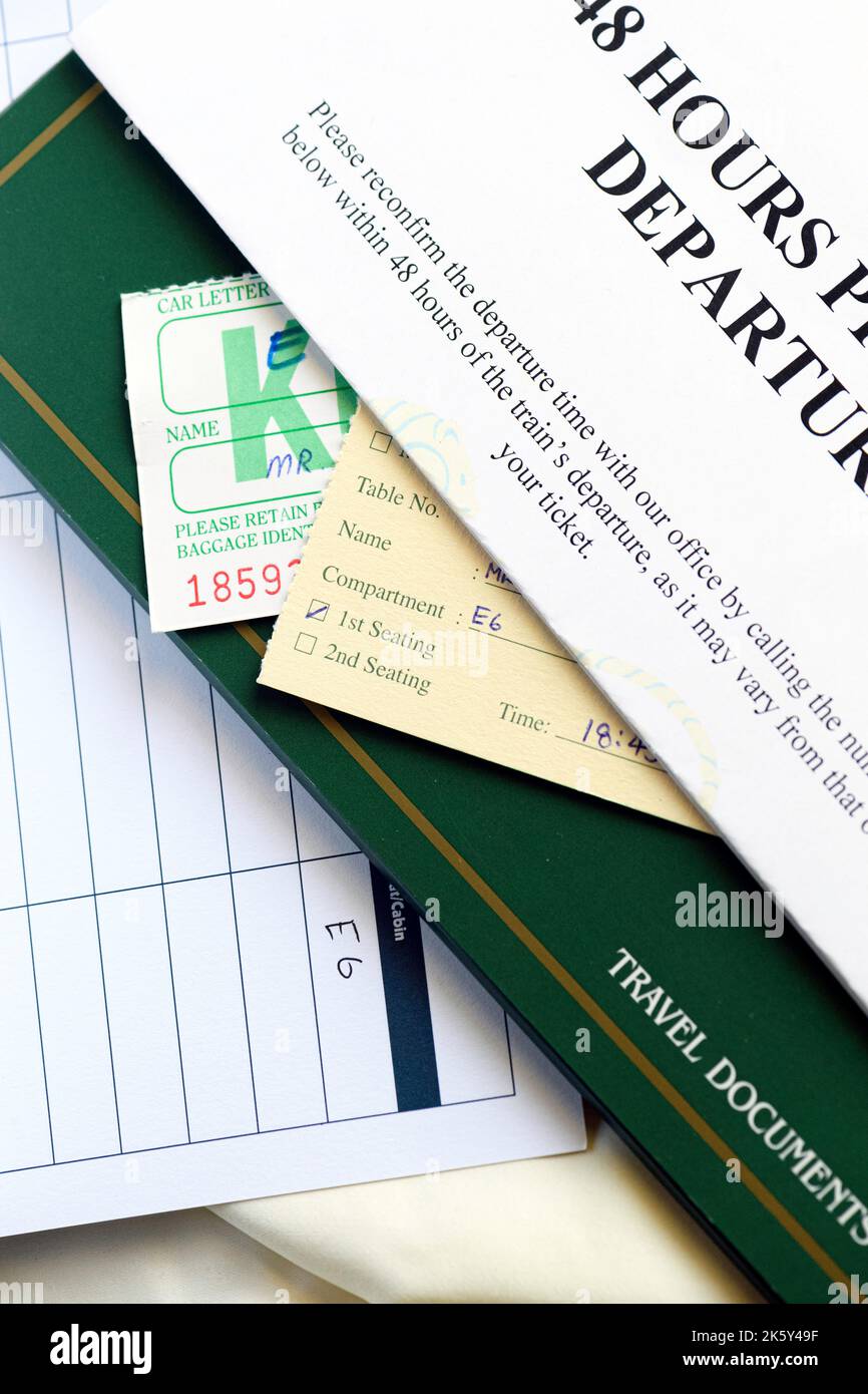 Travel documents and tickets for the Eastern and Oriental Express luxury train journey in