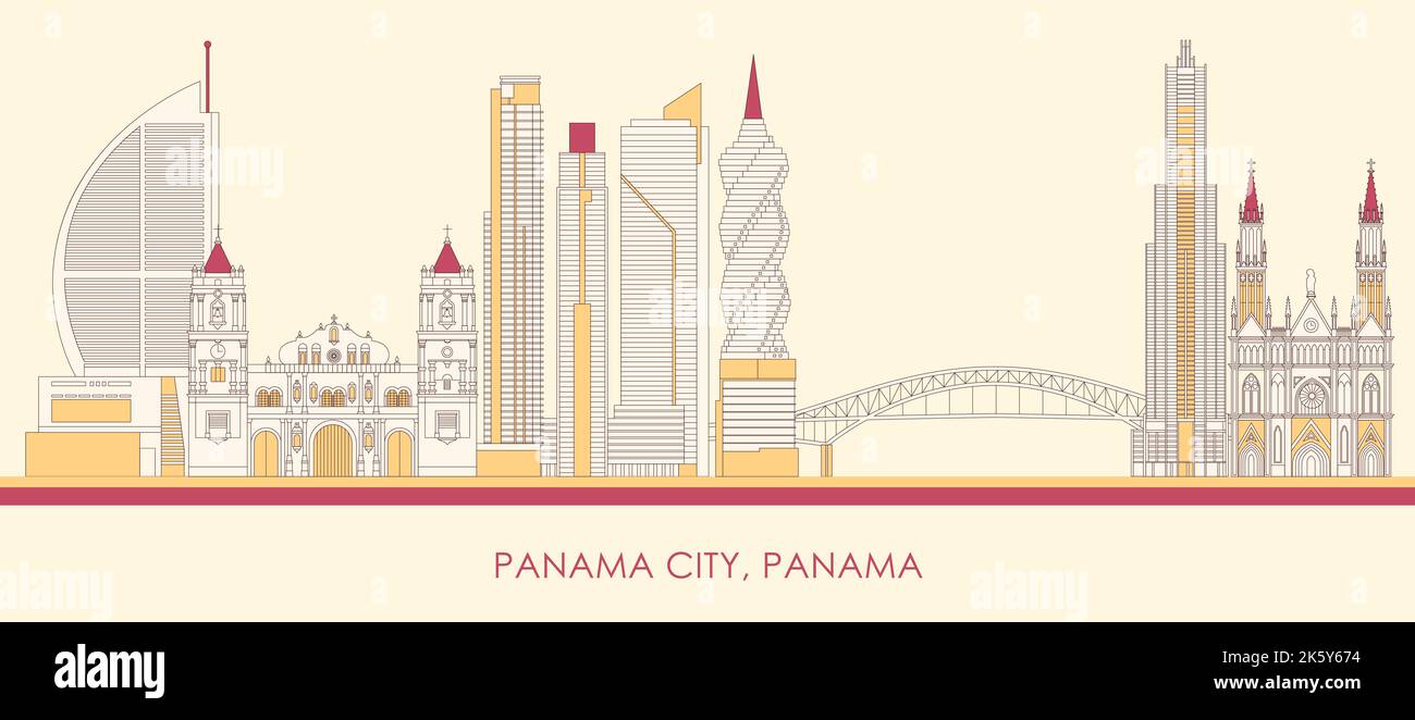 Cartoon Skyline panorama of Panama city, Panama - vector illustration Stock Vector