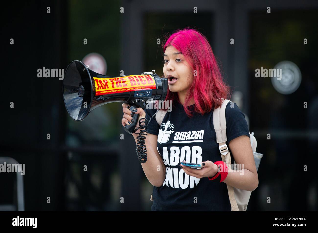 Schodack, New York on October 10, 2022, Amazon Labor Union members rallied at the ALB1 Warehouse
