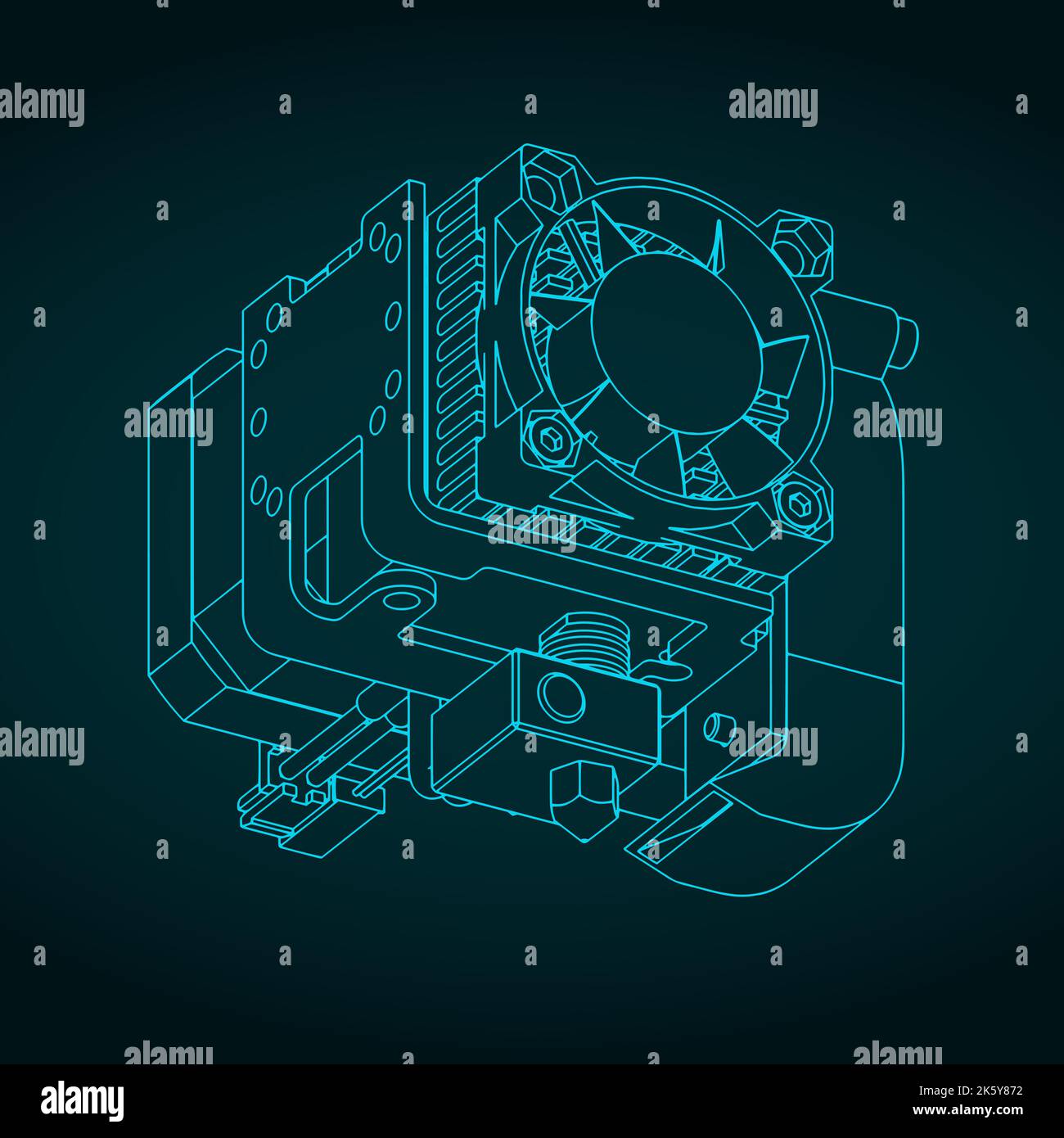Stylized vector illustration of blueprint of 3d printer extruder Stock Vector