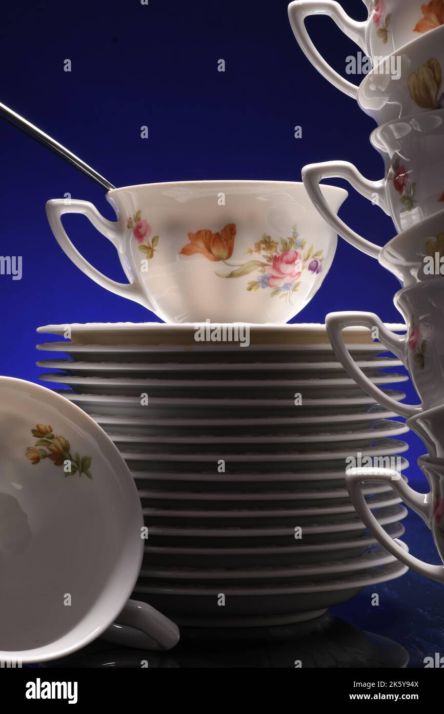 Tea cup & stacked saucers Stock Photo Alamy