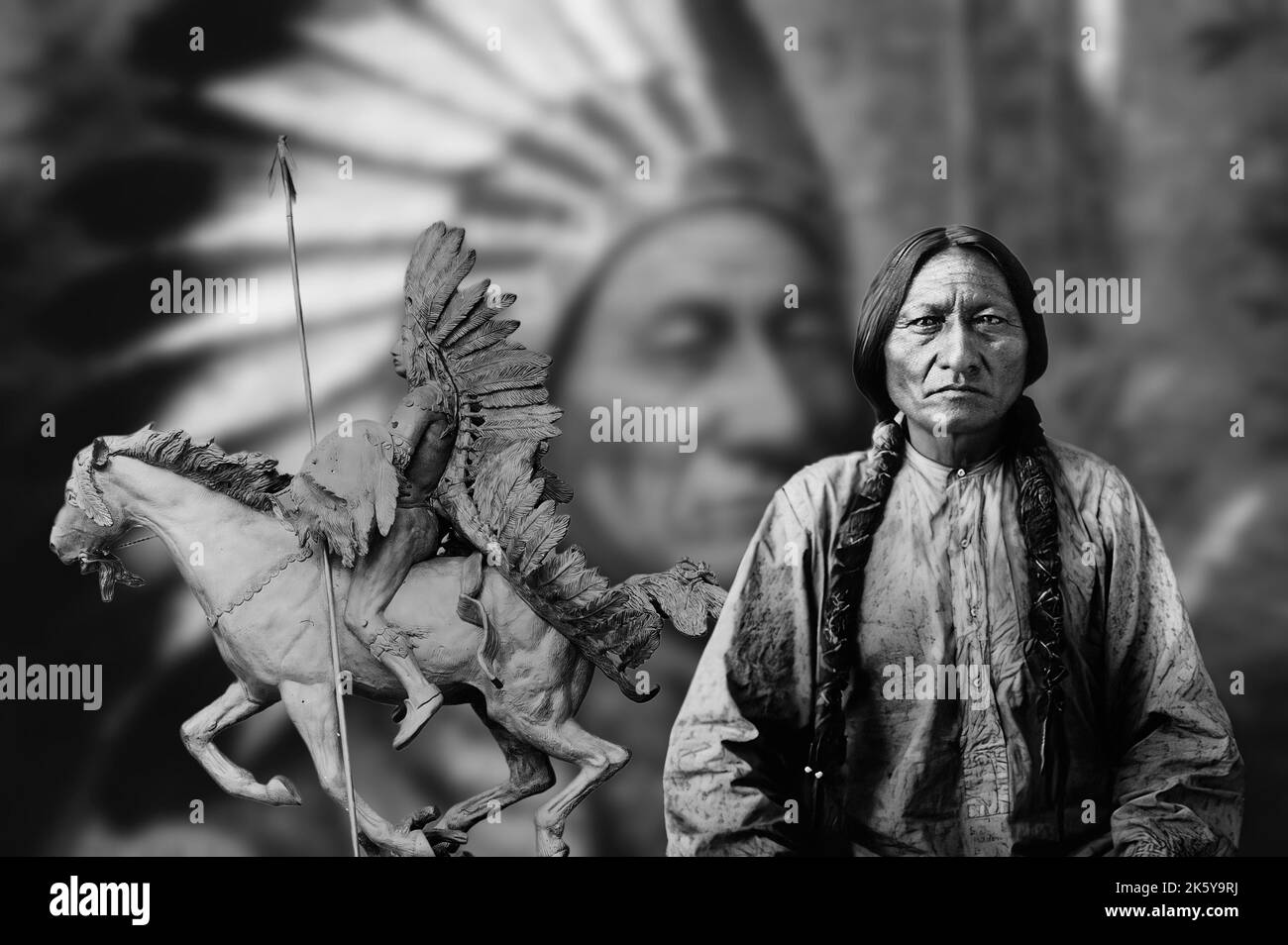 Sitting Bull a great leader of the Sioux tribe remembered for the Battle of Little Bighorn, where he defeated General Custer. Stock Photo