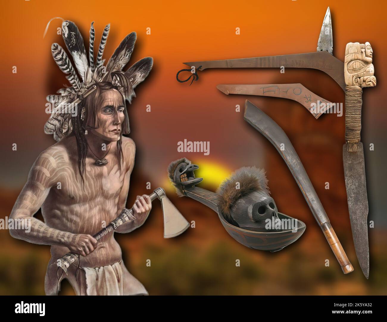 Native American Culture - A collection of weapons Stock Photo