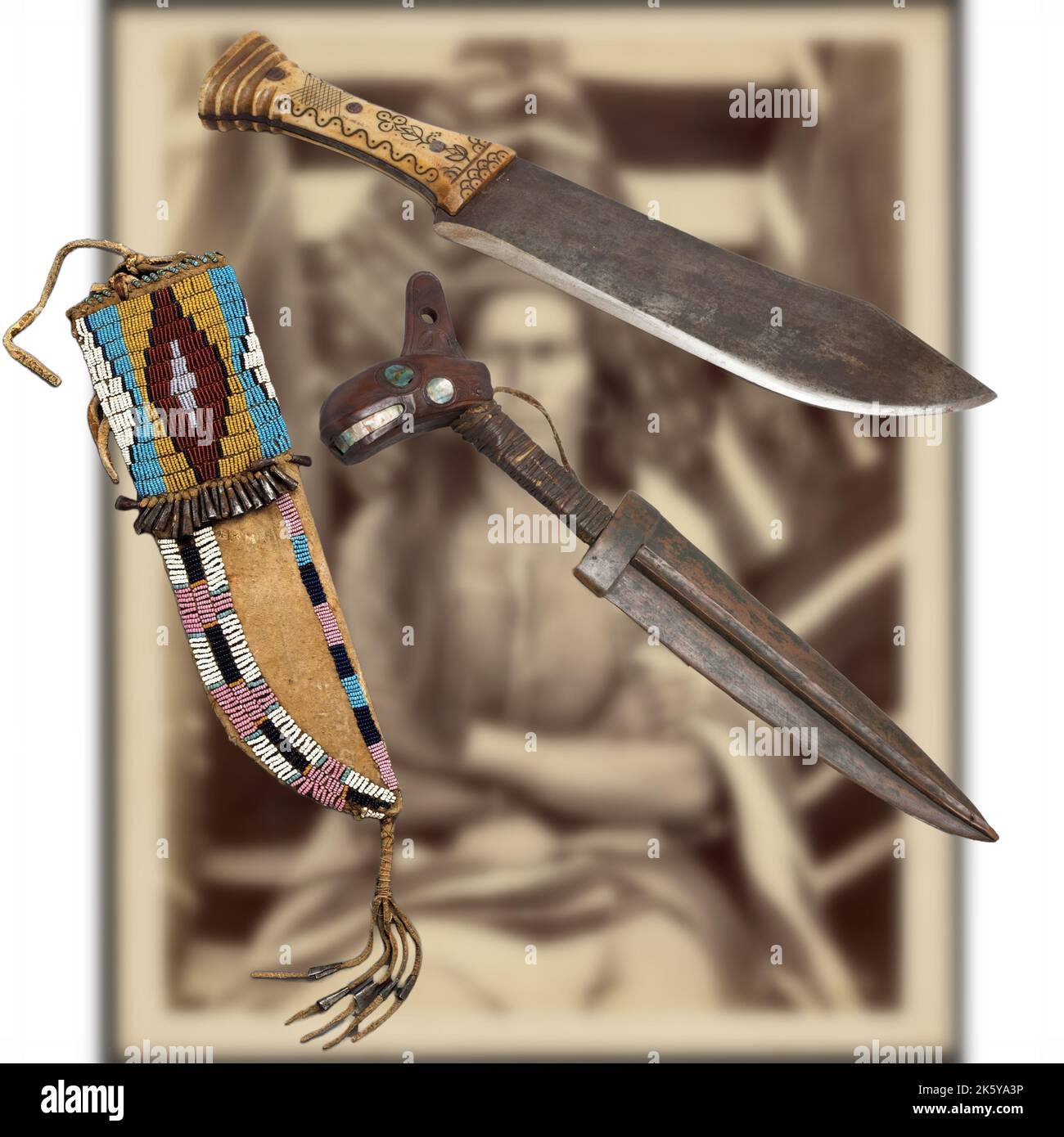 Native American culture Art - a collection of Knives Stock Photo