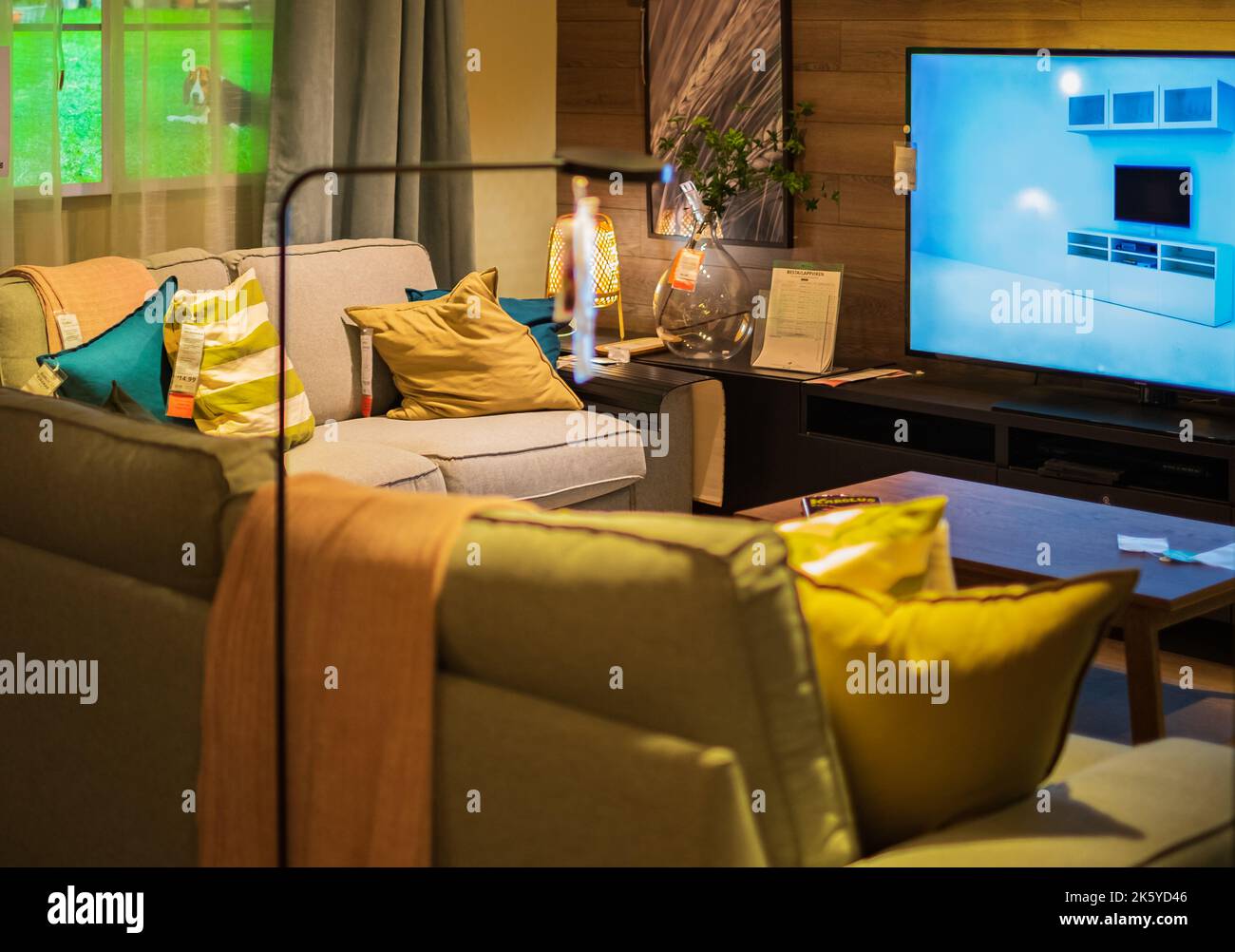 Interior view of living room inside IKEA store. IKEA is the world's largest furniture retailer. Ikea was founded in Sweden in 1943-September 29,2022-S Stock Photo
