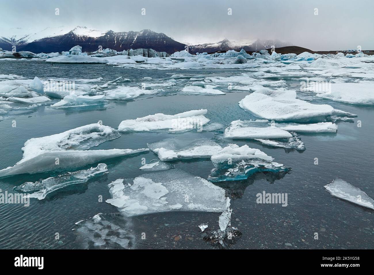 Glacial lake with icebergs Stock Photo