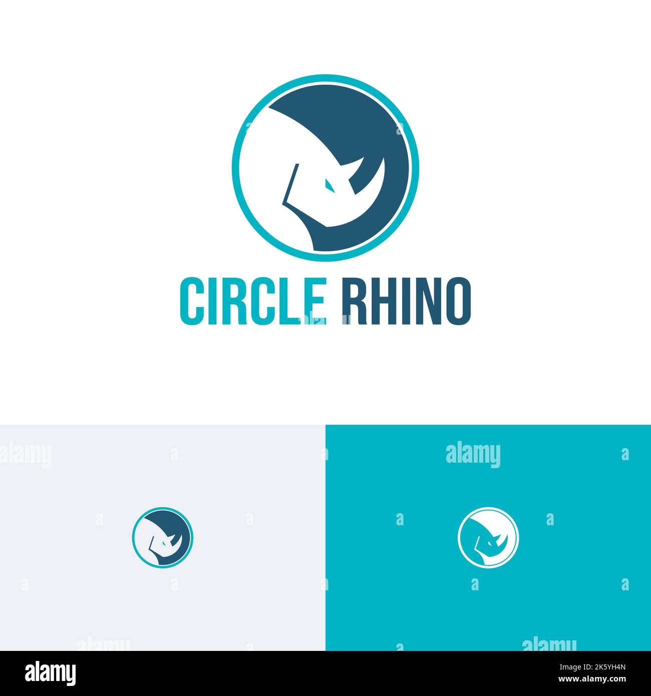 Circle Rhino Rhinoceros Animal Zoo Negative Space Logo Stock Vector