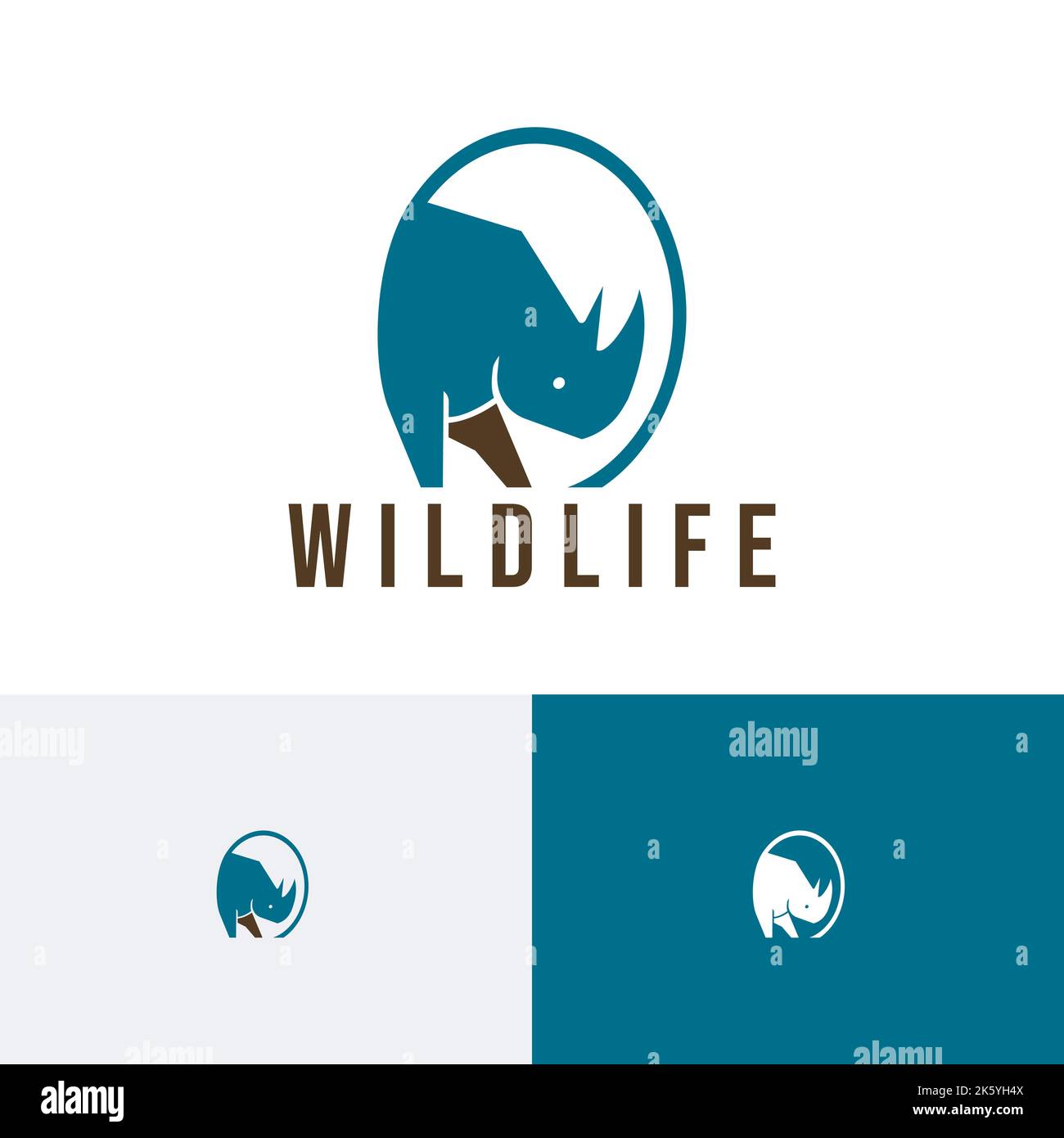 Circle Rhino Rhinoceros Animal Zoo Wildlife Logo Stock Vector