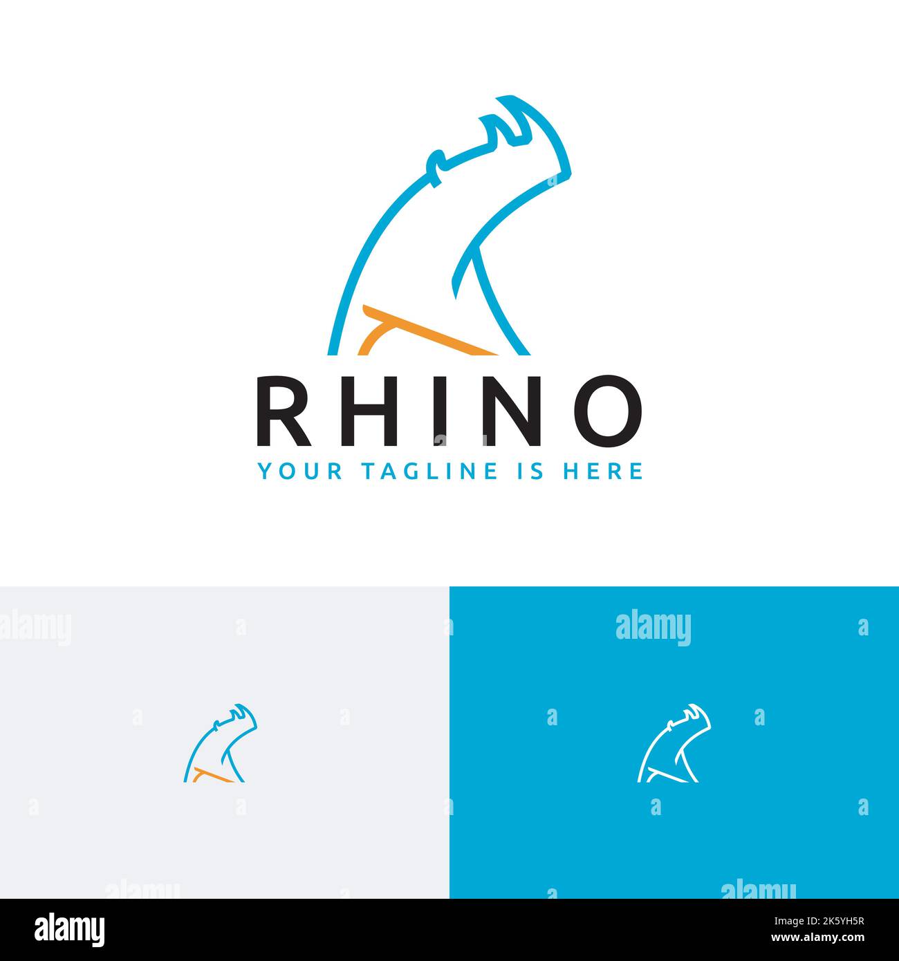 Rhino Rhinoceros Strong Wild Animal Nature Line Style Logo Stock Vector