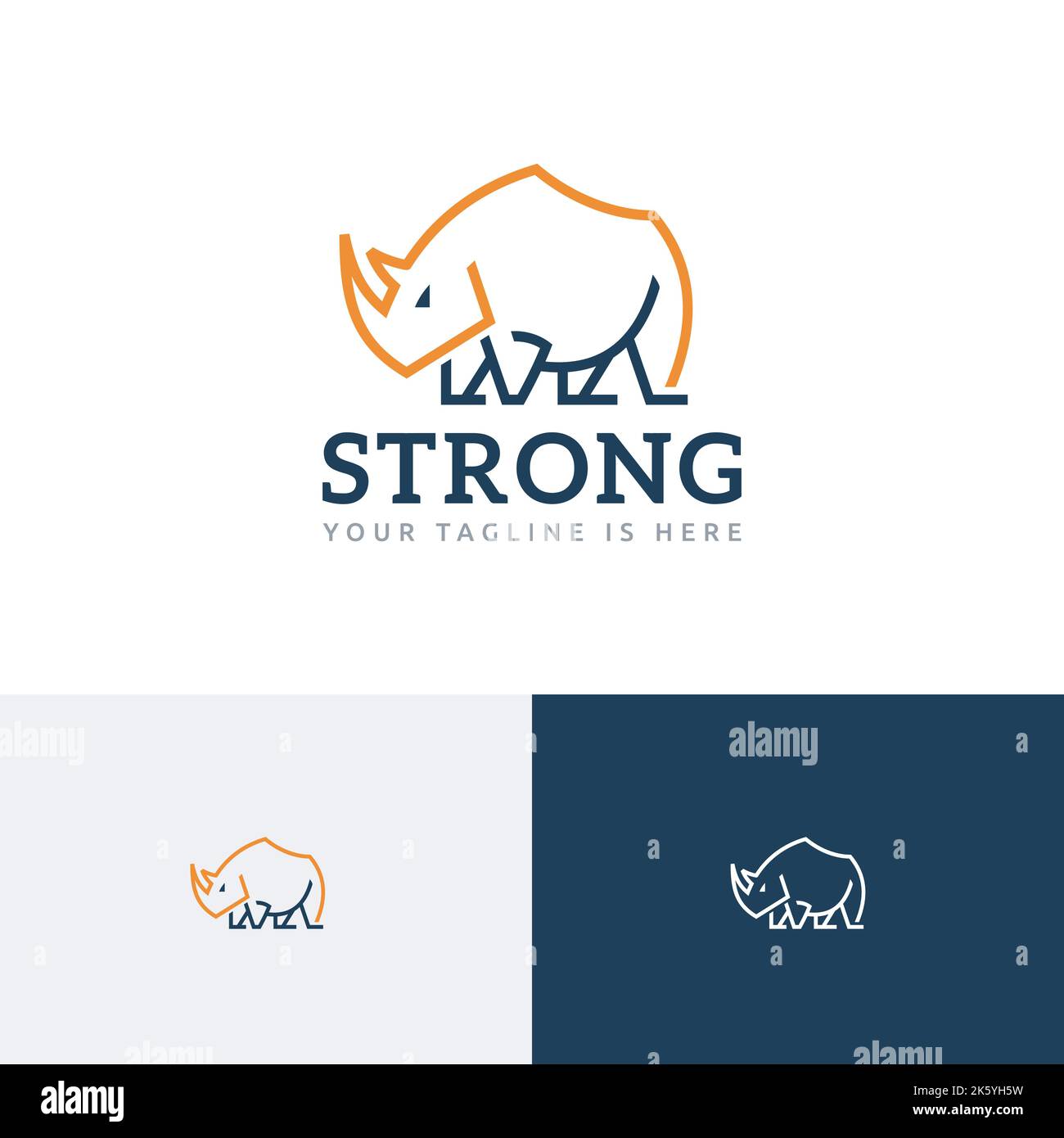 Strong Rhino Rhinoceros Wild Animal Nature Line Style Logo Stock Vector