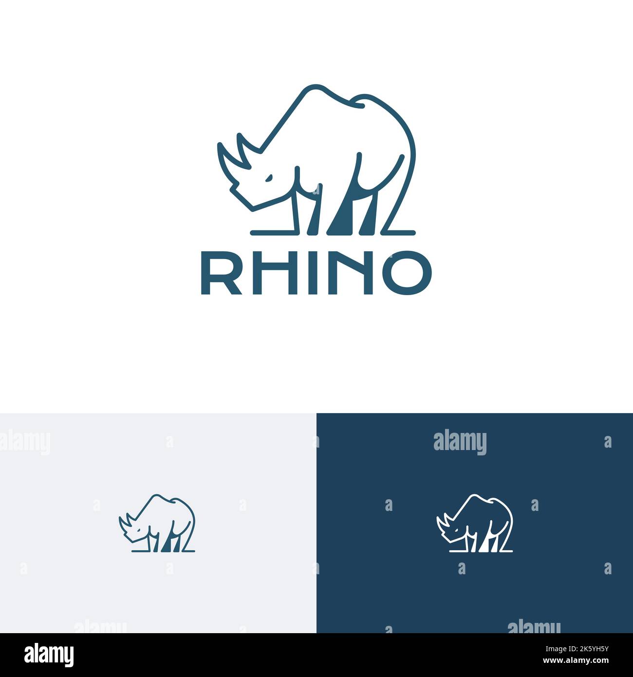 Rhino Rhinoceros Standing Wild Animal Nature Line Style Logo Stock Vector