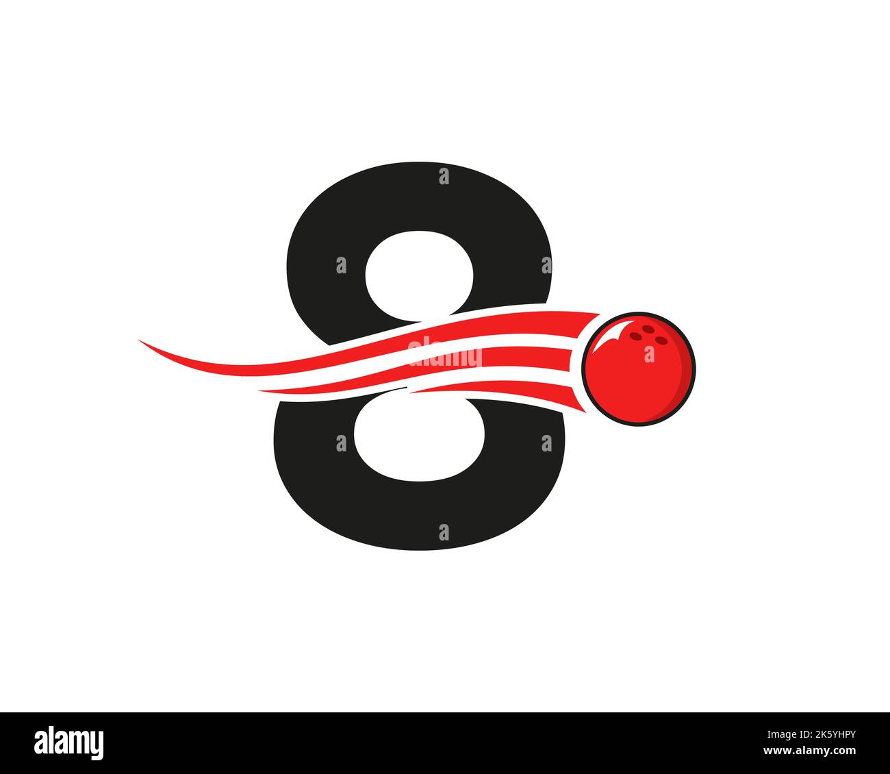 Letter 8 Bowling Logo. Bowling Ball Symbol With Red Moving Ball Vector Template Stock Vector