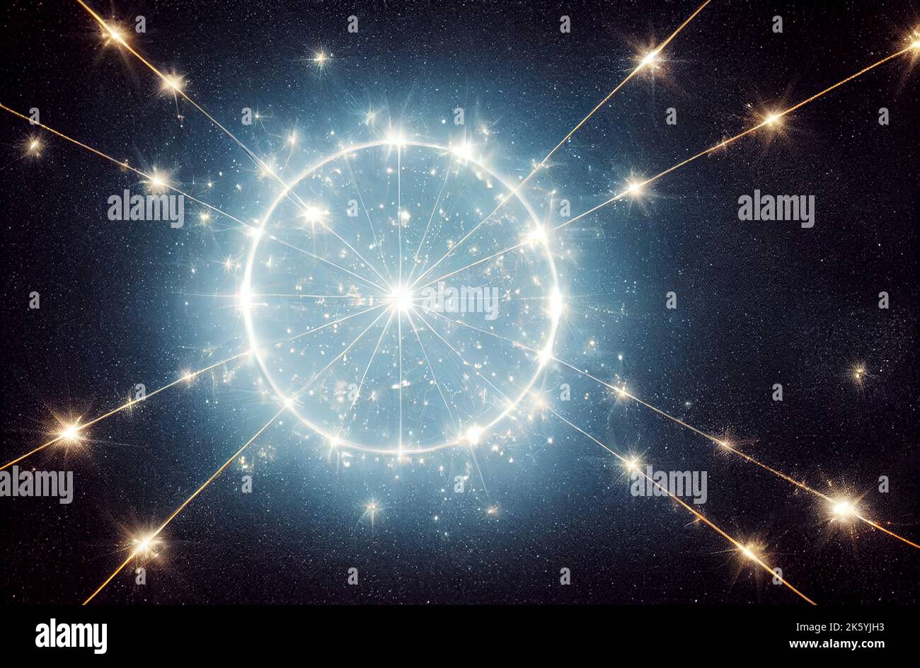 An illuminated planet with shooting stars in the dark sky Stock Photo ...