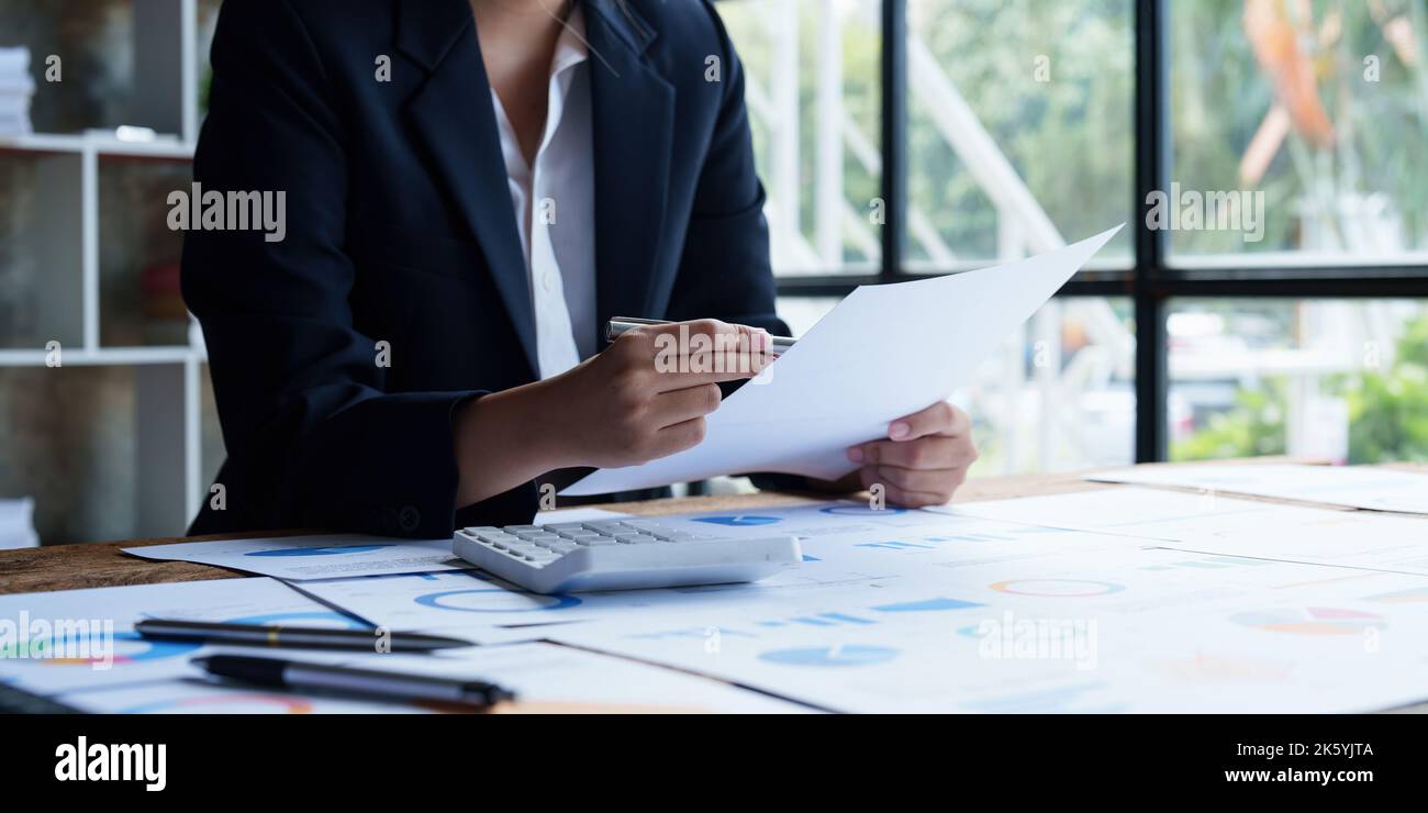 Business woman or accountant making working audit. finance and ...