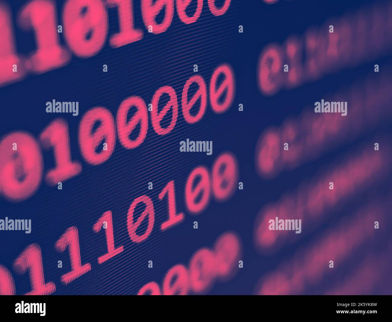 Closeup view of binary computer code with pink 1s and 0s displayed on a ...