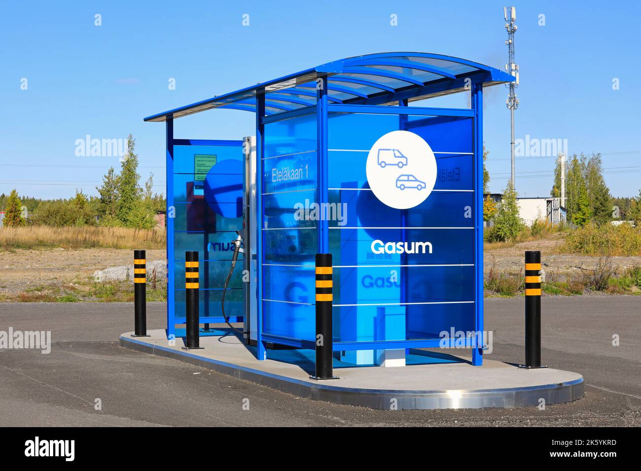 Gasum natural gas and biogas filling station for cars and other light-duty vehicles in Lieto, Finland. September 22, 2022. Stock Photo