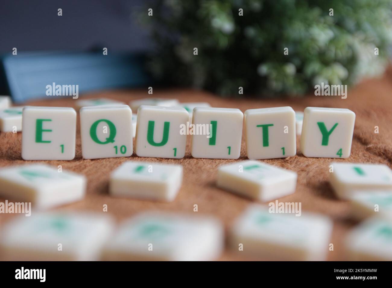 Scrabble tiles reading out the words EQUITY Stock Photo