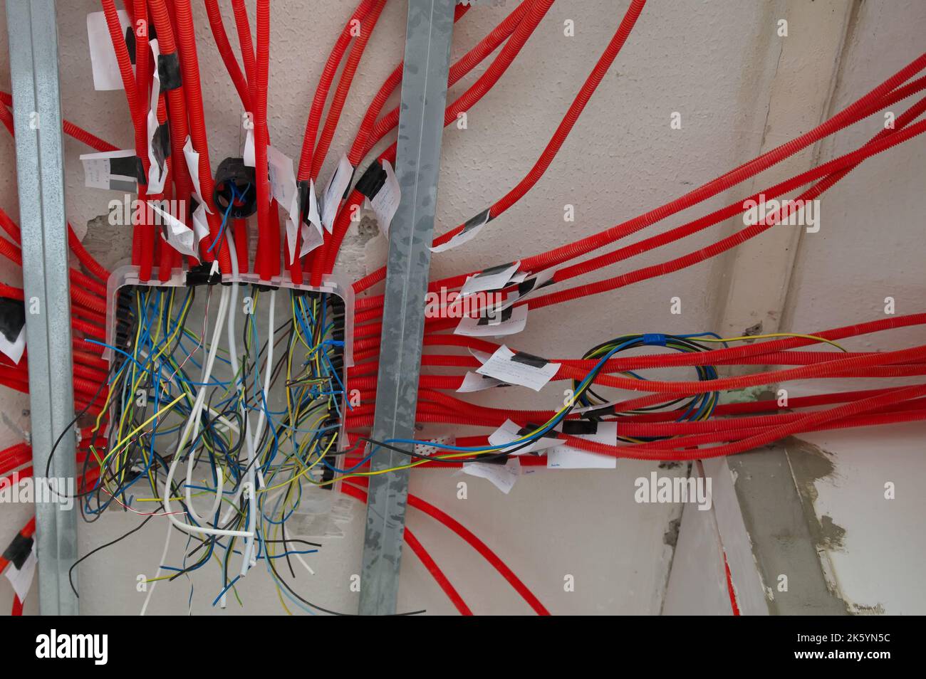 Electric plug in home improvement repair with seen cables Stock Photo