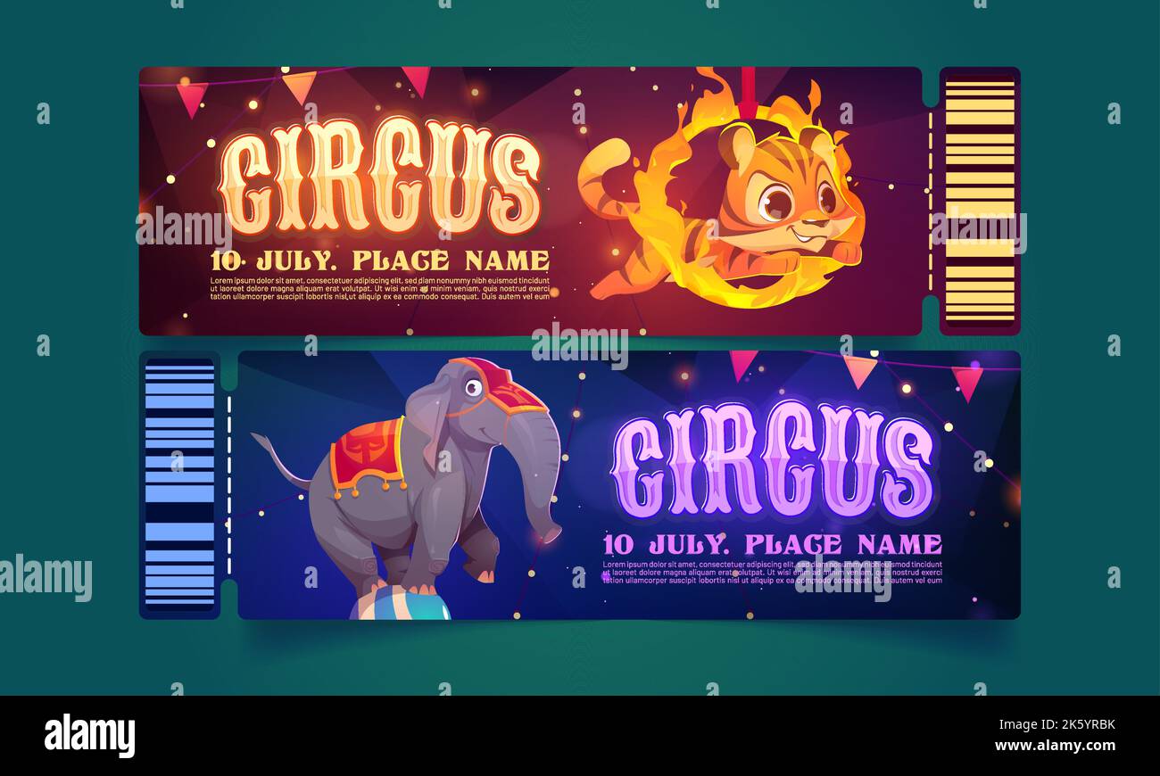 Tickets to circus with animals artists. Coupons for carnival