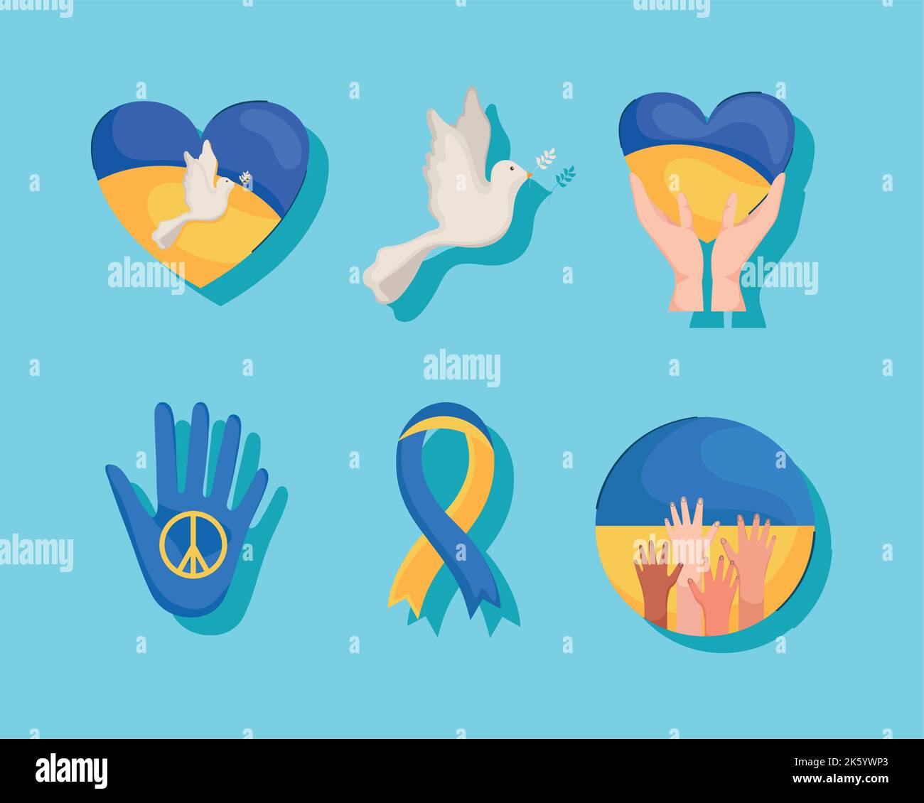 six ukraine peace icons Stock Vector