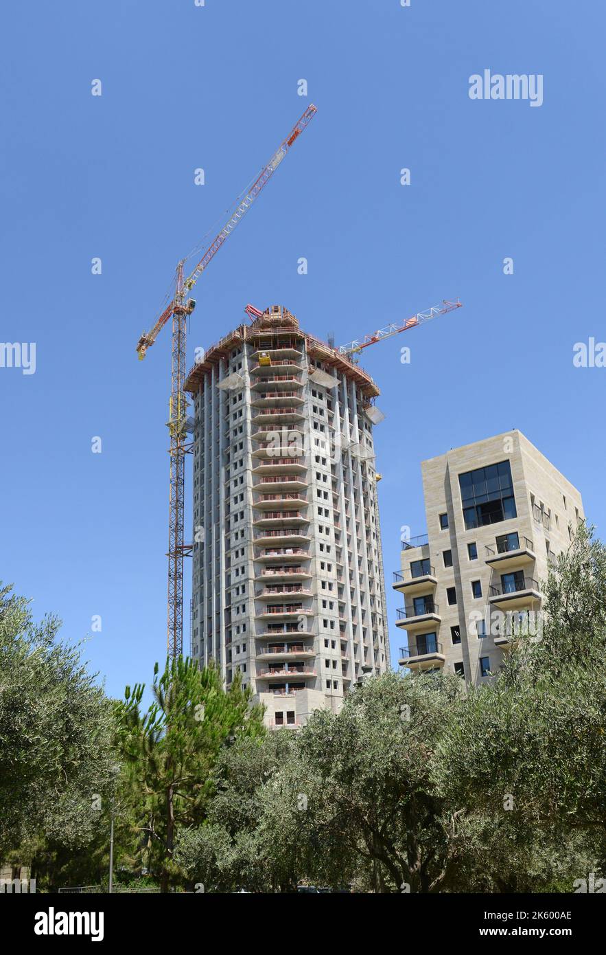 Jerusalem, Summer 2022. Changing skyline of the city center. Modern ...
