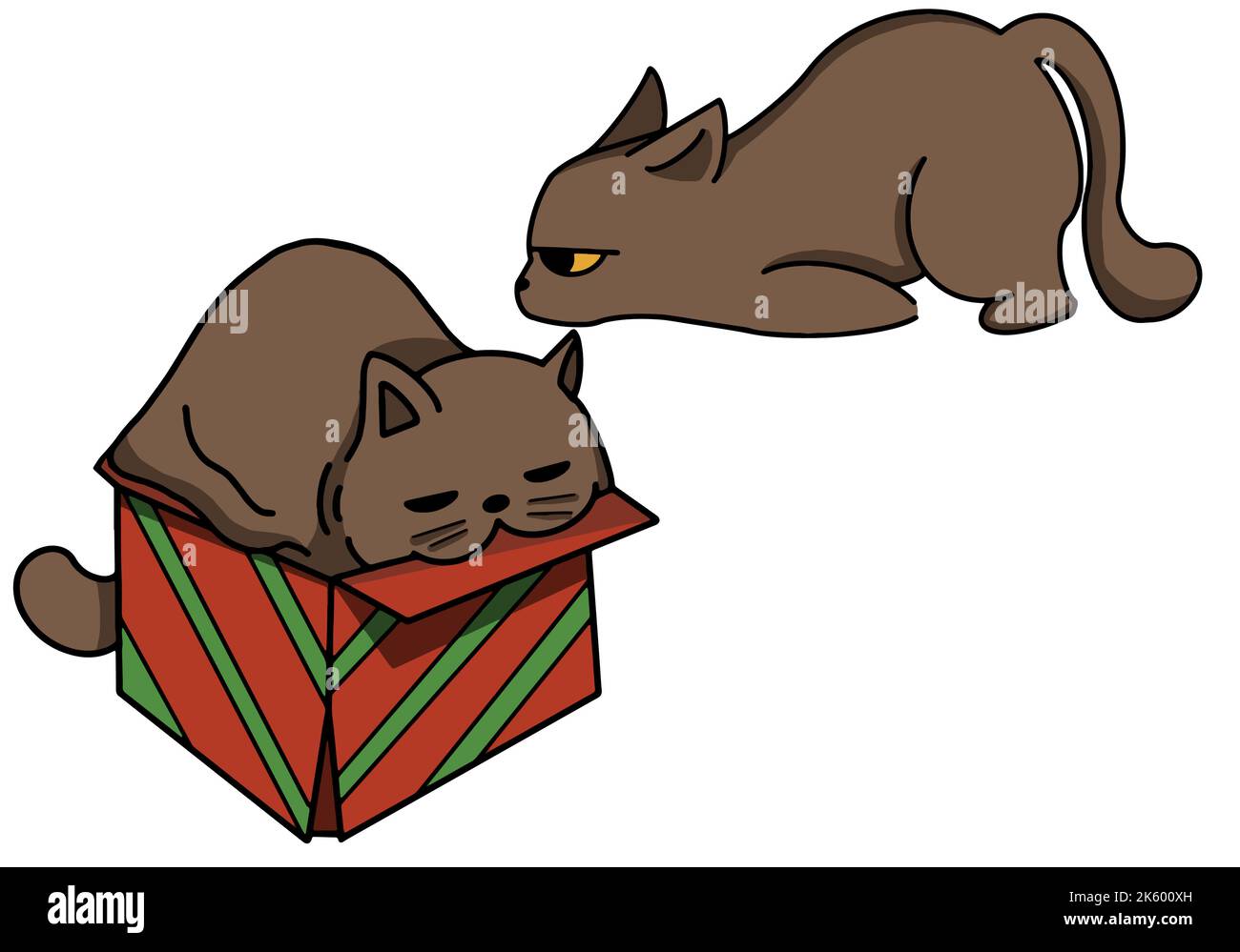 cute brown cat in gift box christmas illustration Stock Vector Image