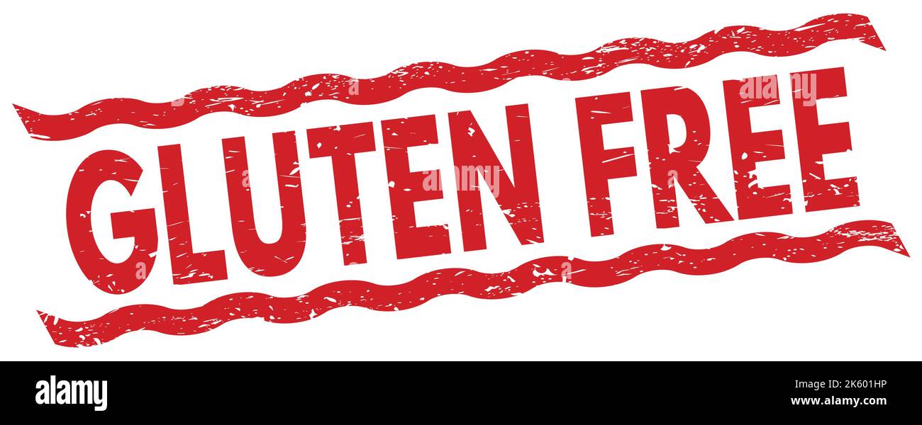 GLUTEN FREE text written on red lines stamp sign Stock Photo - Alamy