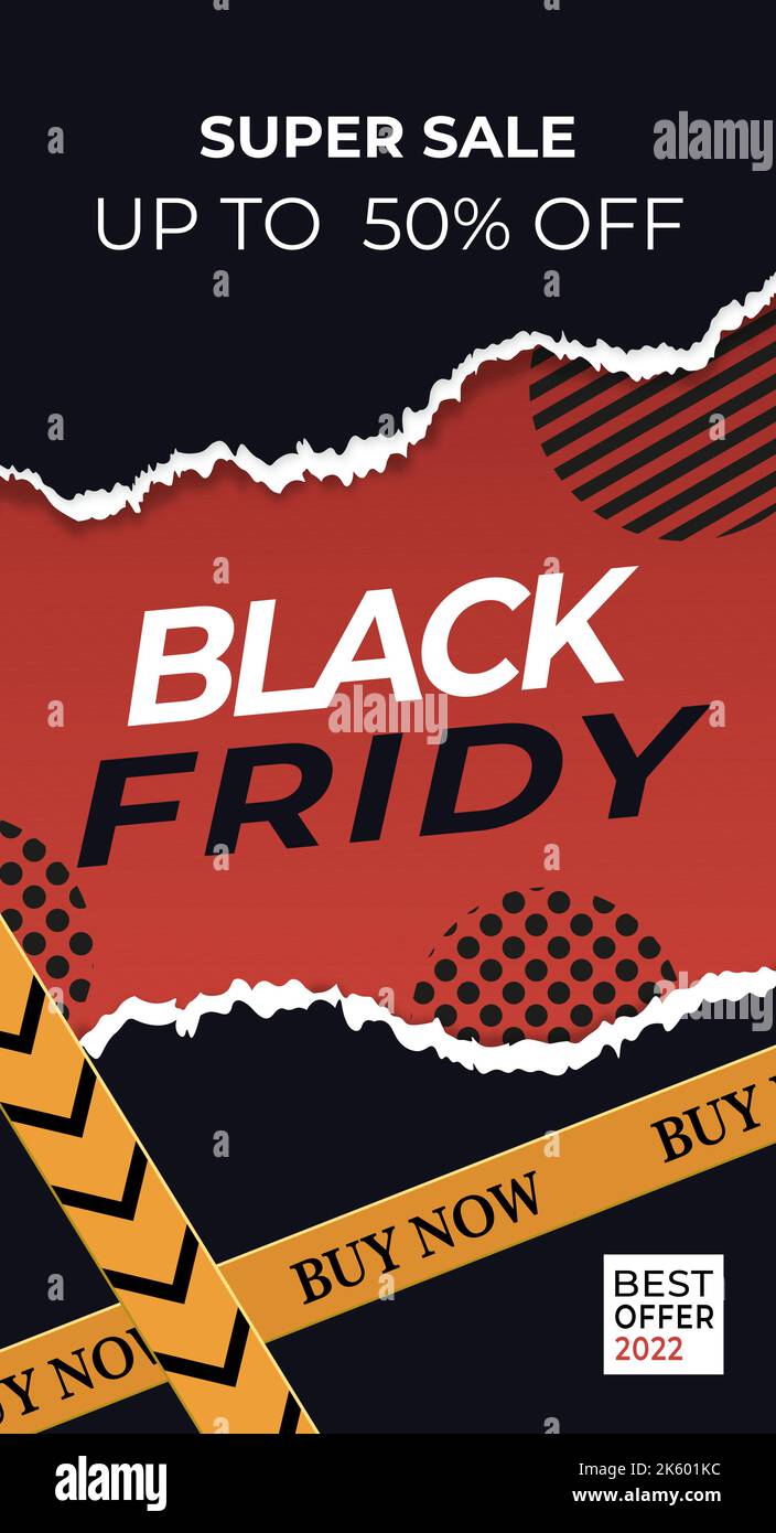 Gradient black friday vertical banner template with torn edges Stock Vector
