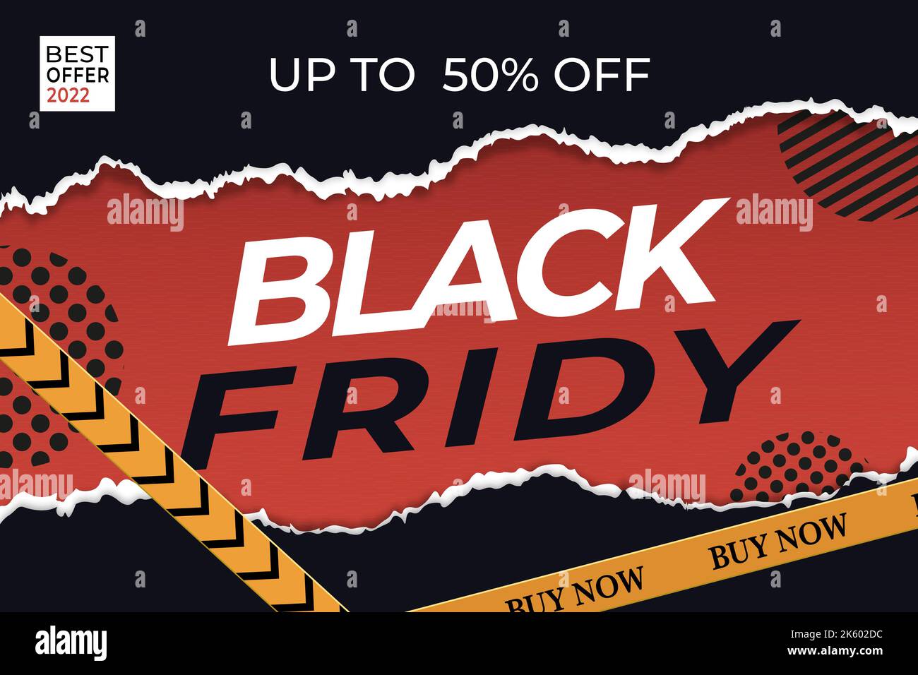 Gradient black friday horizontal banner template with torn edges Stock Vector