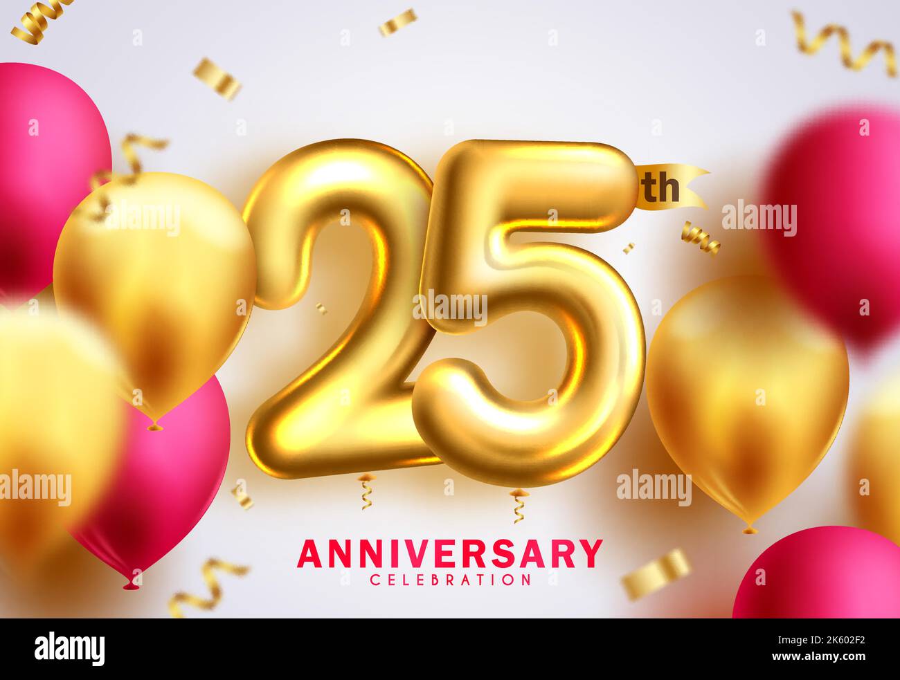 25th anniversary vector background design. Twenty fifth silver anniversary celebration with 25 number balloon elements for greeting card decoration. Stock Vector