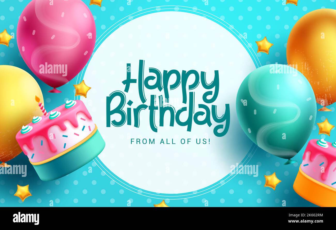Happy birthday text vector template design. Birthday greeting in circle