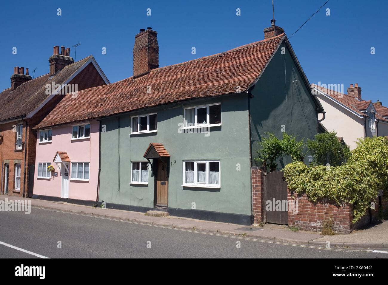 colourful houses on Angel Street in Hadleigh Suffolk England Stock