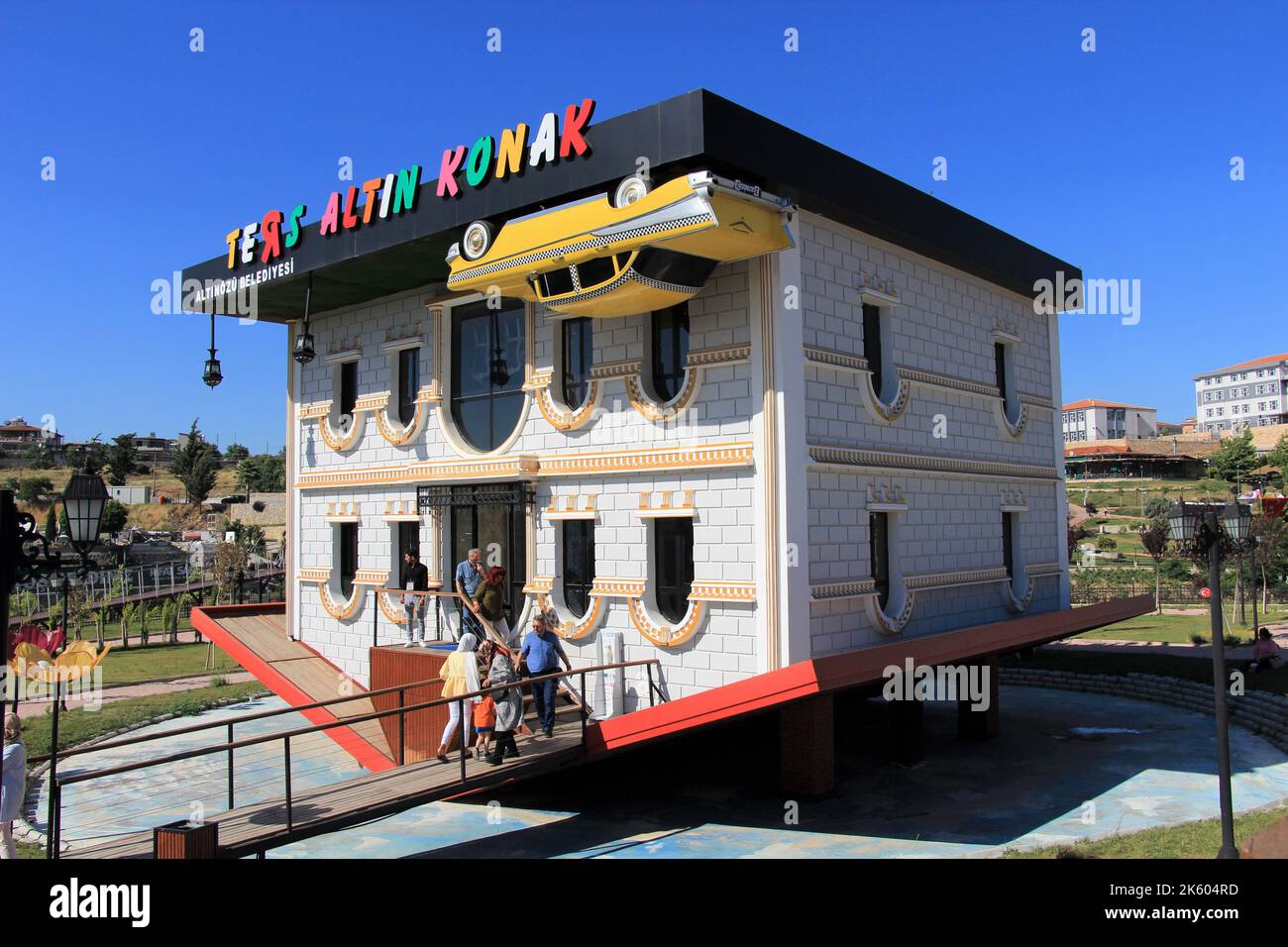 Upside Down House is located in Altinozu district of Hatay. Outside view of the house. Hatay, Turkey. Stock Photo