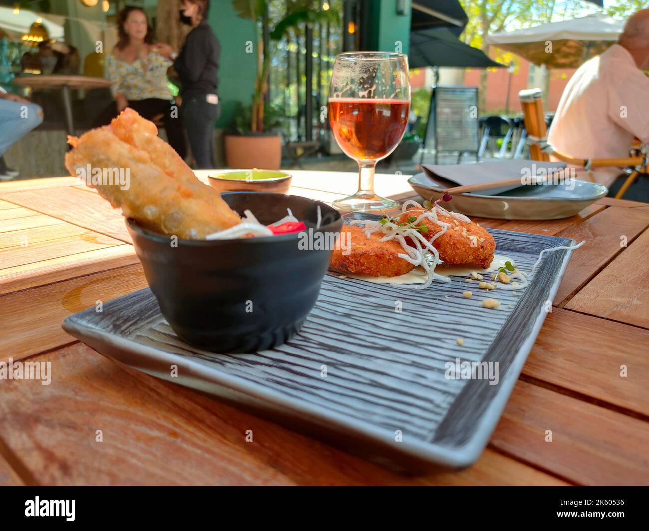 Philippine and japanese food in a fusion restaurant of Madrid Stock