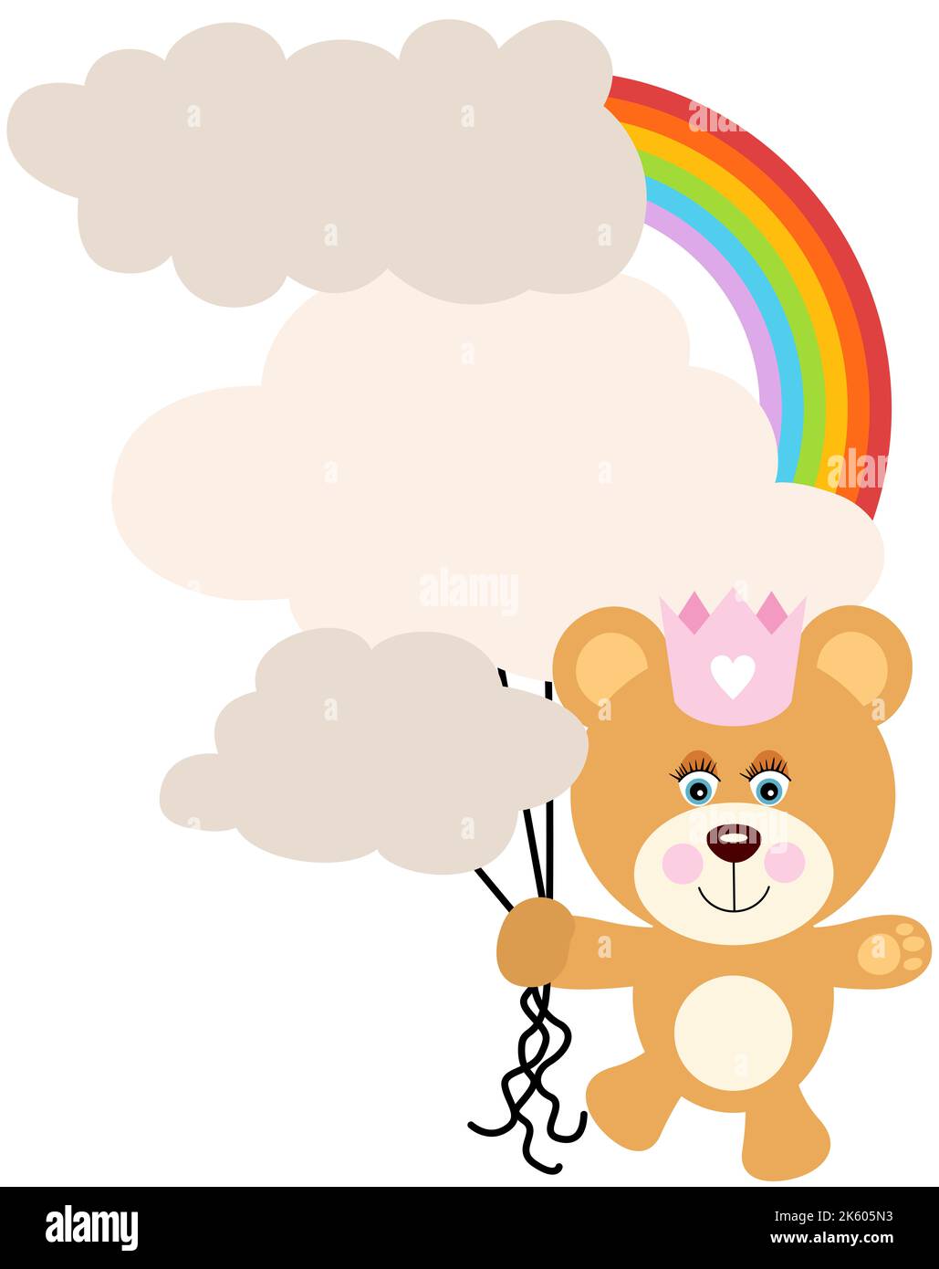 Cute princess teddy bear with clouds and rainbow Stock Photo - Alamy