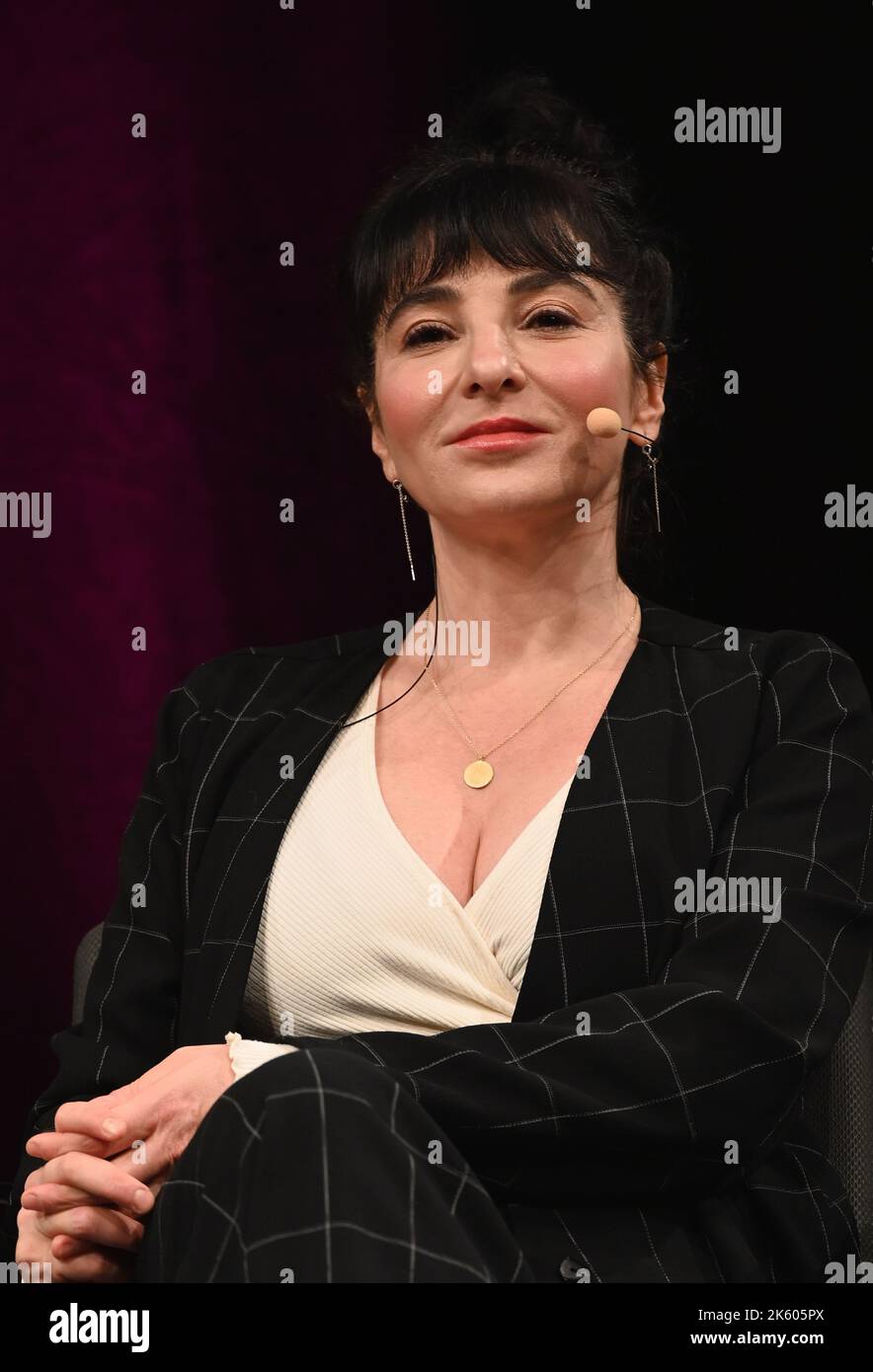 Cologne, Germany. 09th Oct, 2022. Journalist Mely Kiyak on stage at Lit Cologne special, the international literature festival Credit: Horst Galuschka/dpa/Horst Galuschka dpa/Alamy Live News Stock Photo