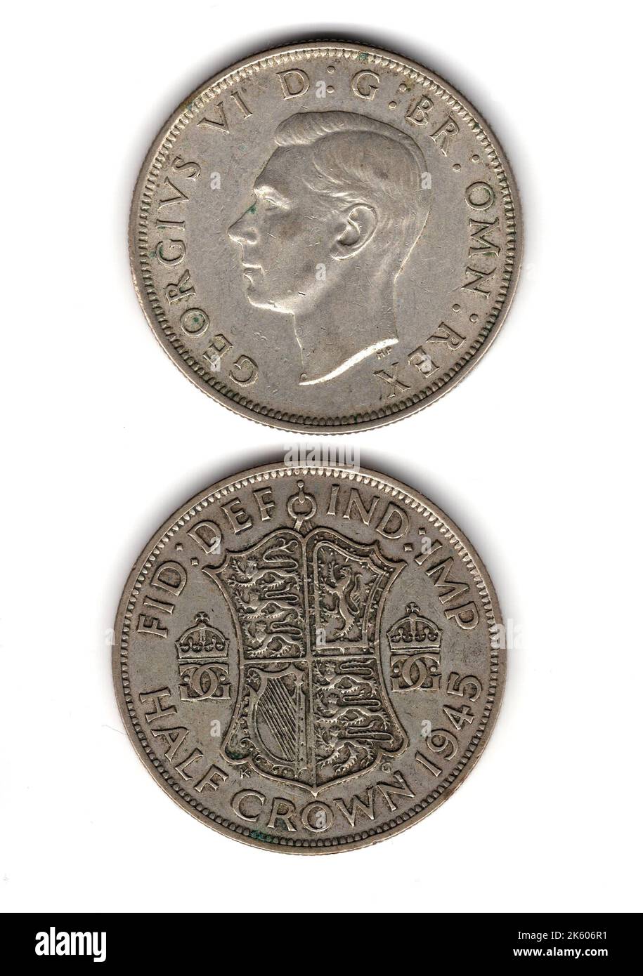Vintage Great Britain half crown coins featuring King George VI. Stock Photo