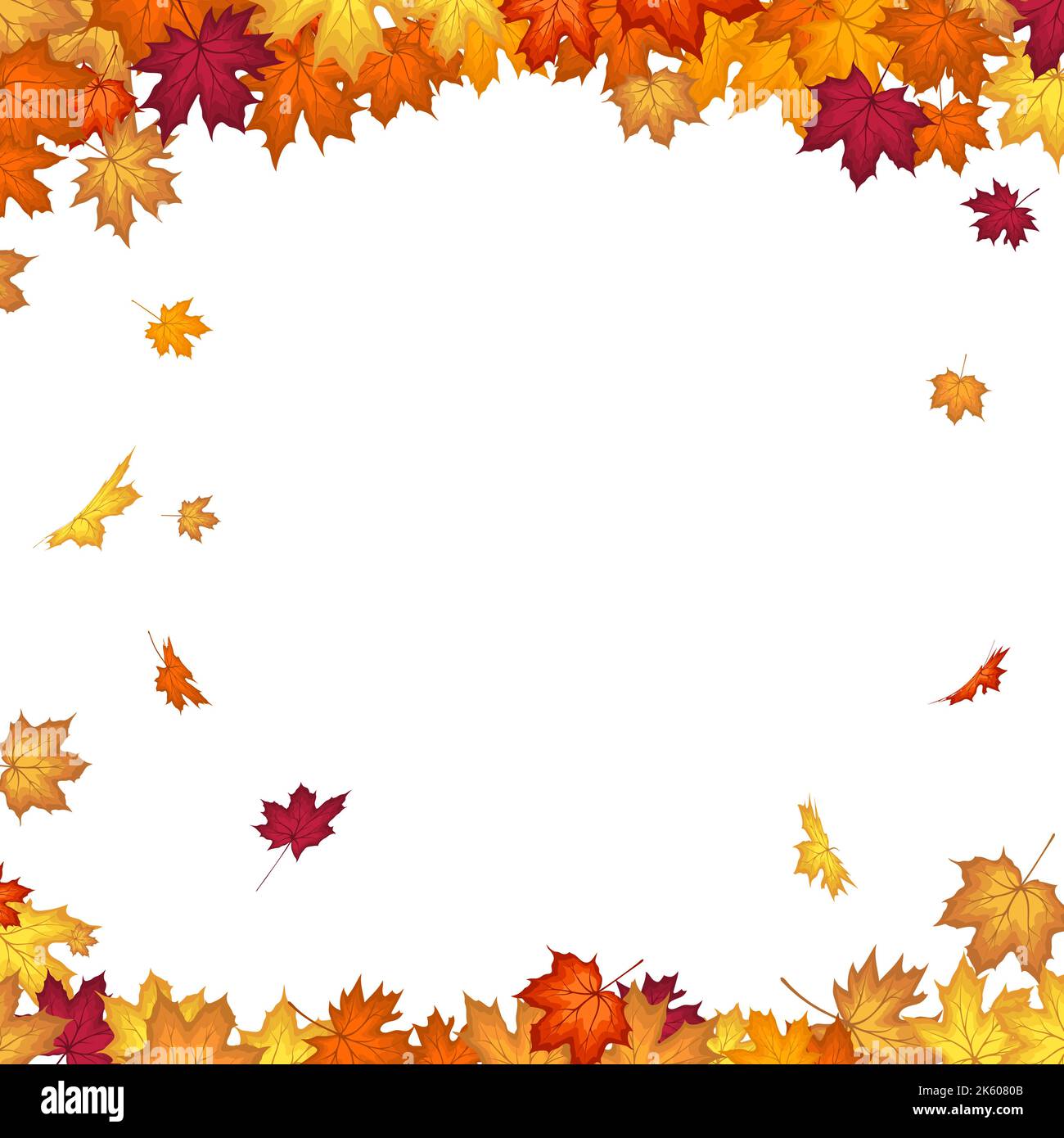 Autumn Frame With Blowing Maple Leaves Over White Background. Elegant ...