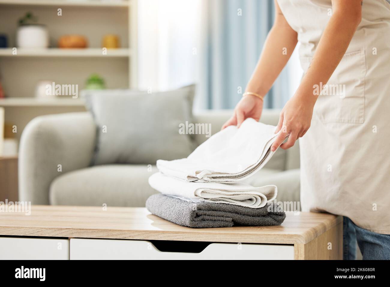 Woman Clean Towels Home Stock Photo 1193182489