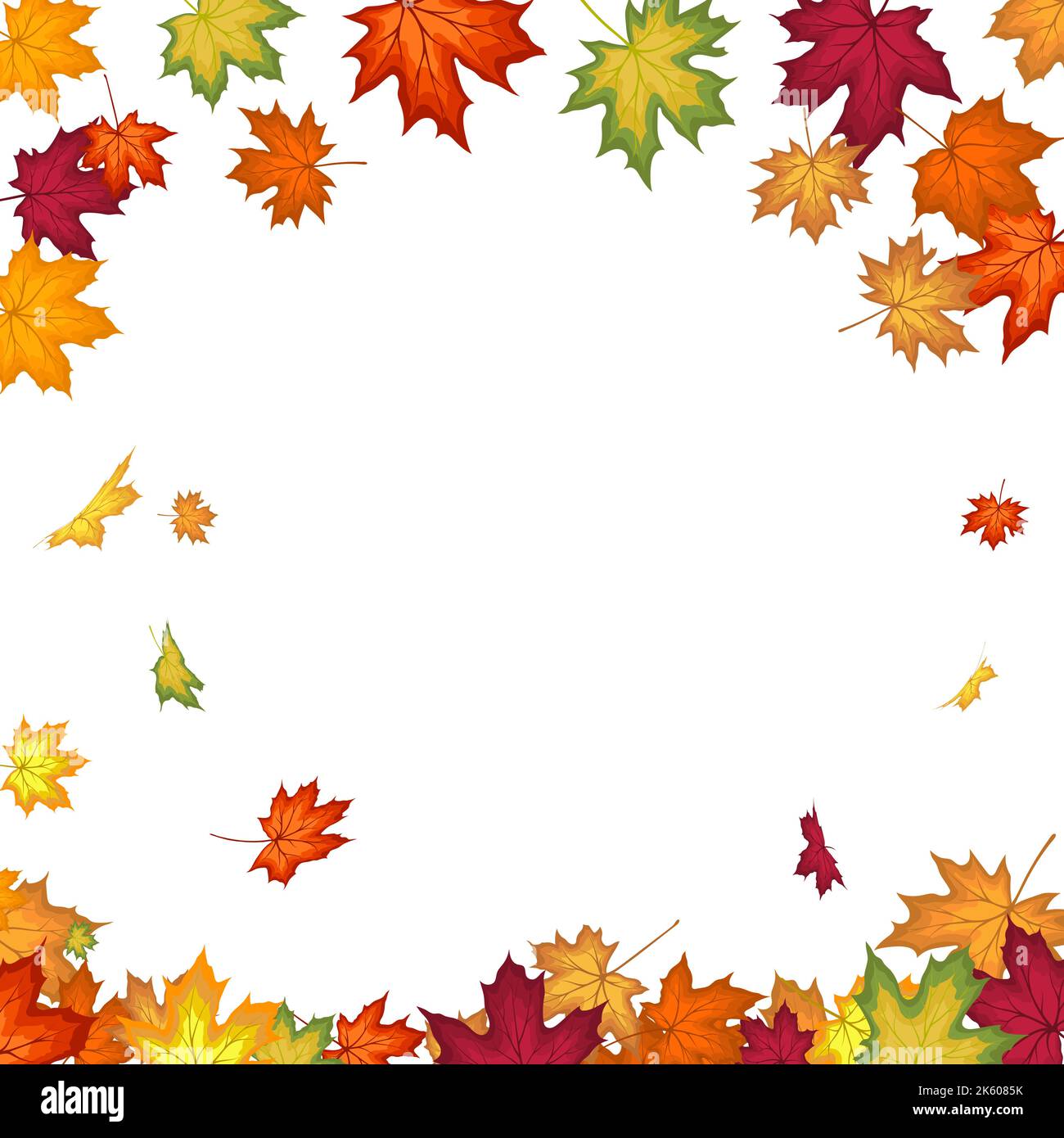 Autumn Frame With Blowing Maple Leaves Over White Background. Elegant ...