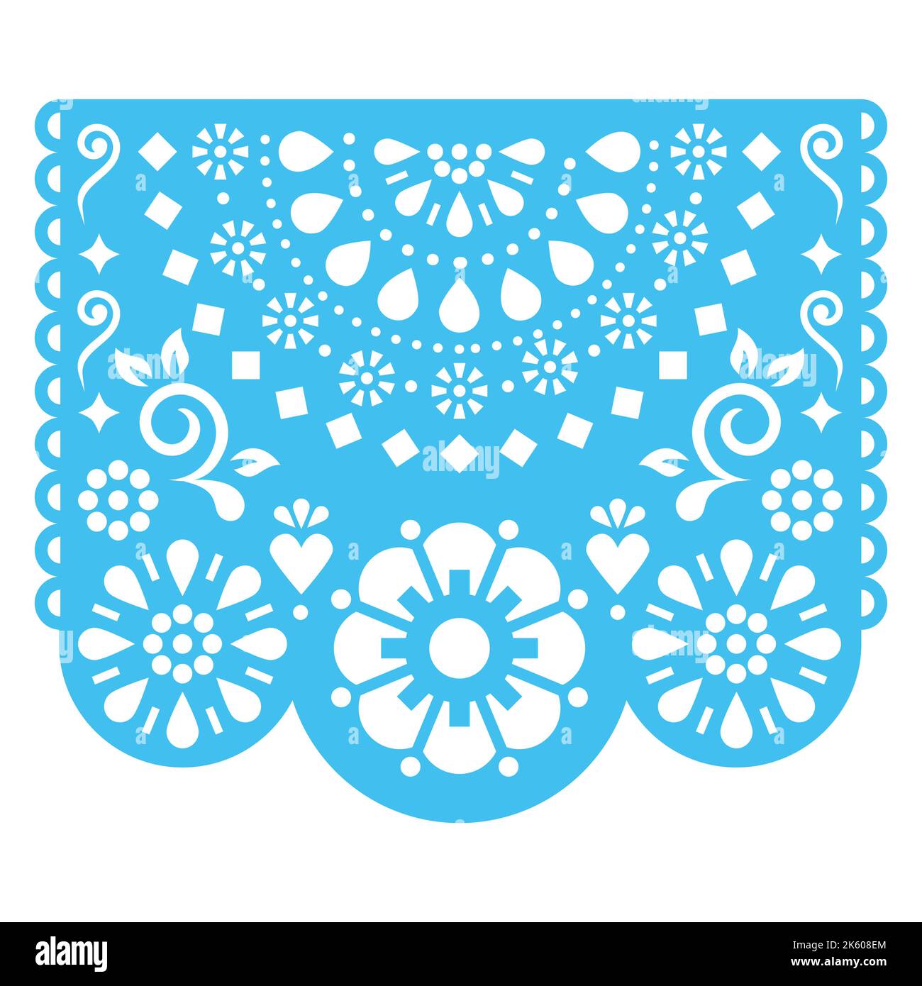 Papel Picado vector design with geometric half mandala and flowers