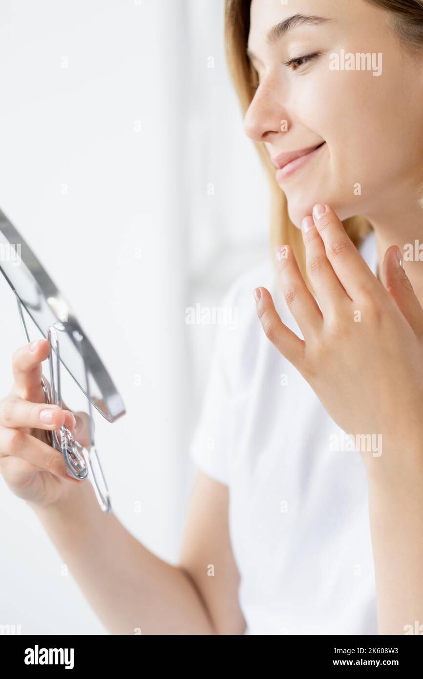 beauty treatment skin cosmetology fresh woman face Stock Photo