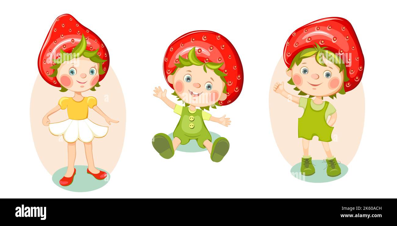 Children in cartoon style, strawberry characters Stock Vector
