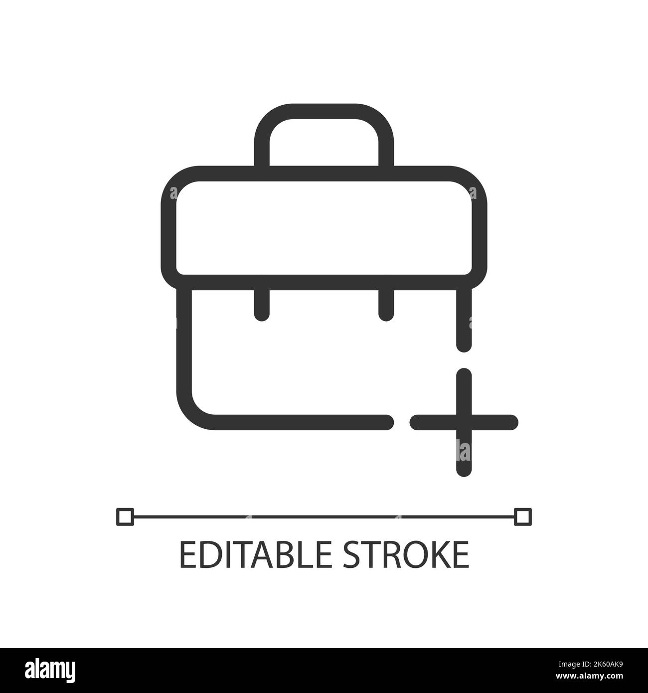 Briefcase with plus pixel perfect linear ui icon Stock Vector