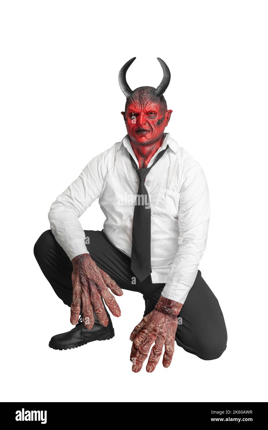 Devilman is isolated over white background. Halloween concept Stock Photo
