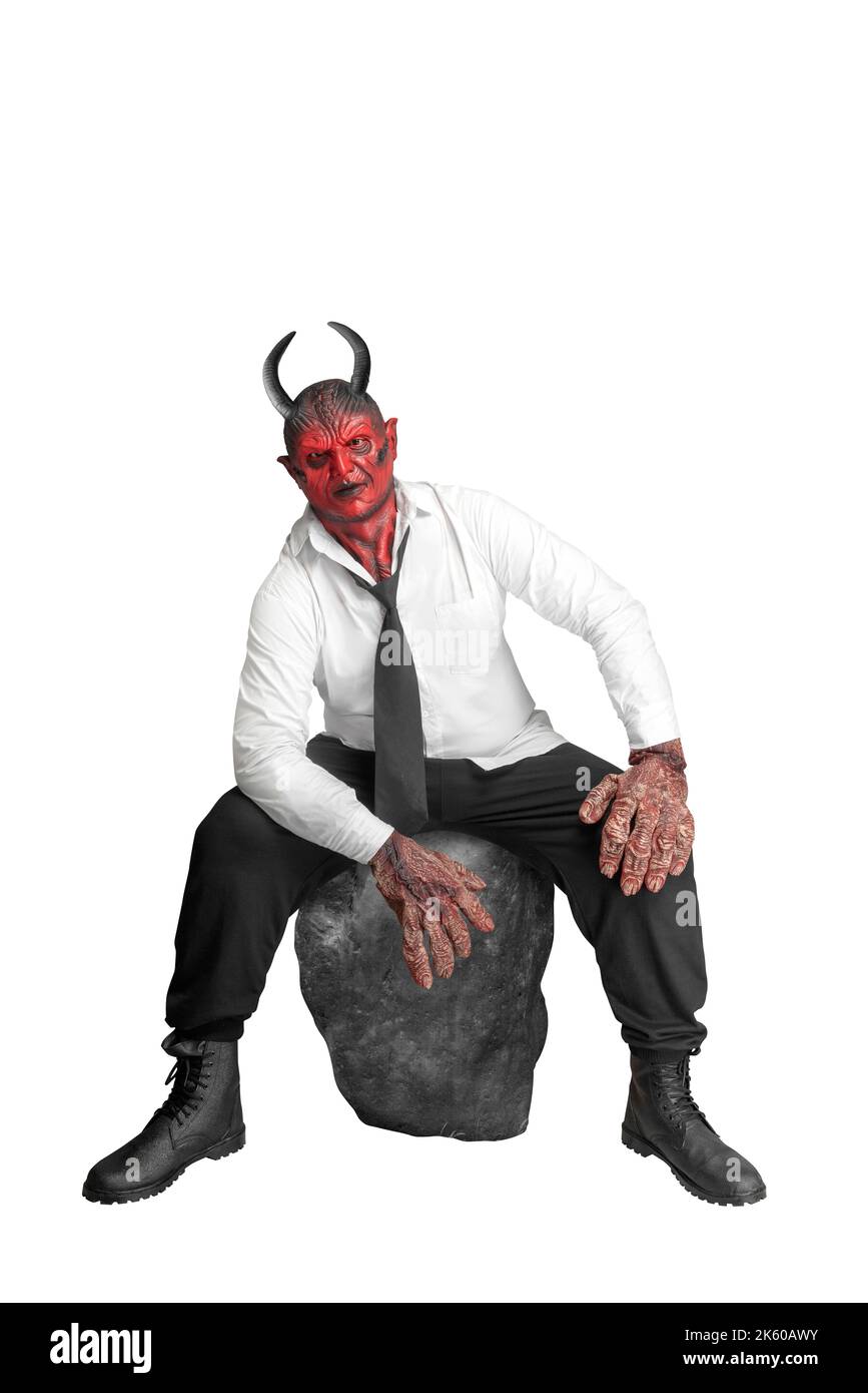 Devilman is isolated over white background. Halloween concept Stock Photo