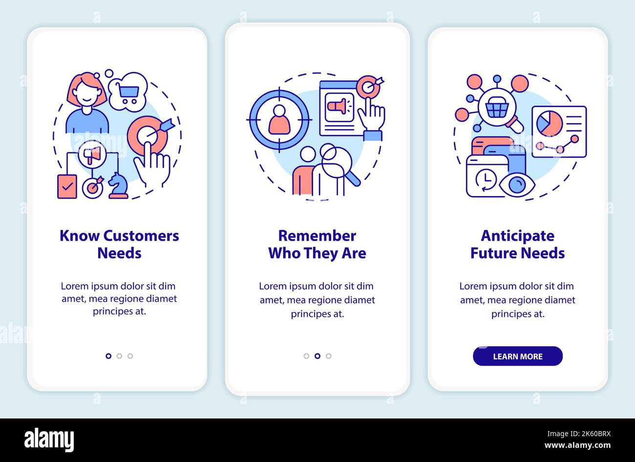 Marketing personalization strategies onboarding mobile app screen Stock ...