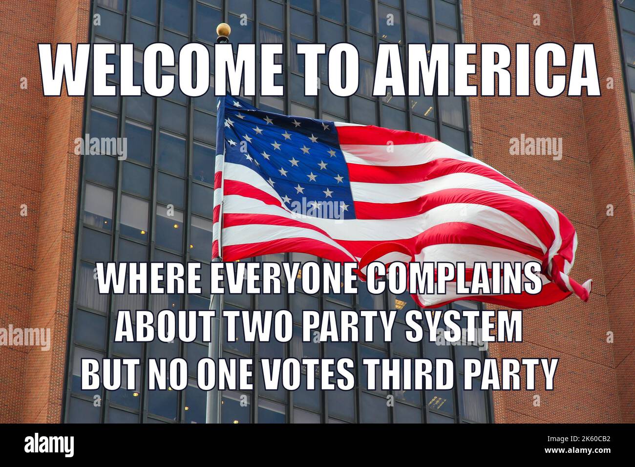 Two party system. American political system funny meme for social media sharing. Humor about third party voting in midterm elections. Stock Photo