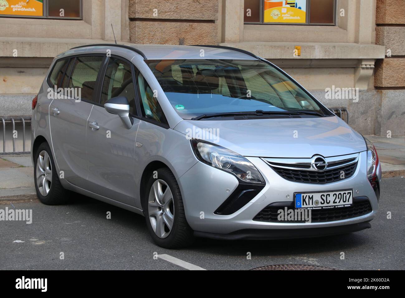 DRESDEN, GERMANY - MAY 10, 2018: Opel Zafira compact MPV family car parked in Germany. There were 45.8 million cars registered in Germany (as of 2017) Stock Photo