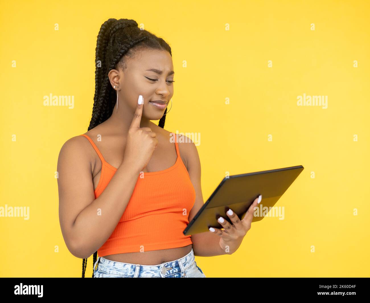 internet spam gadget problem woman tablet Stock Photo